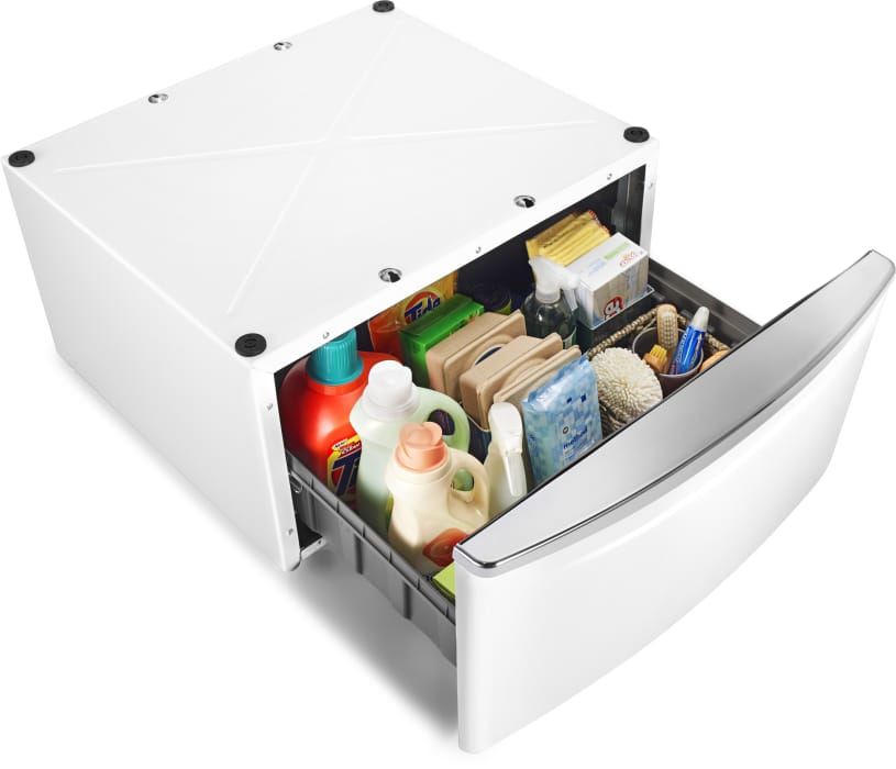 Maytag XHPC155XW 15 1/2 Inch Height Laundry Pedestal with Storage Drawer and Chrome Handle White