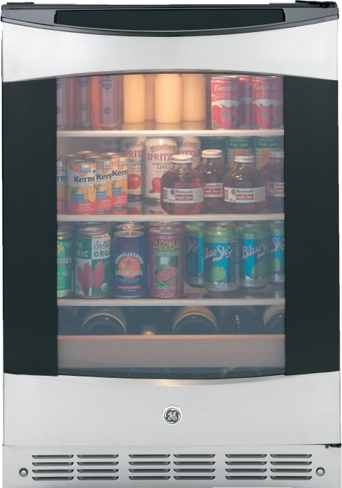 Ge Pcr06batss 24 Inch Beverage Center With 150 Can Capacity 12 Bottle Capacity With 126 Can Capacity Spillproof Glass Shelves Beechwood Front Wine Racks Interior Display Lighting Tinted Glass Door And Built In Capability