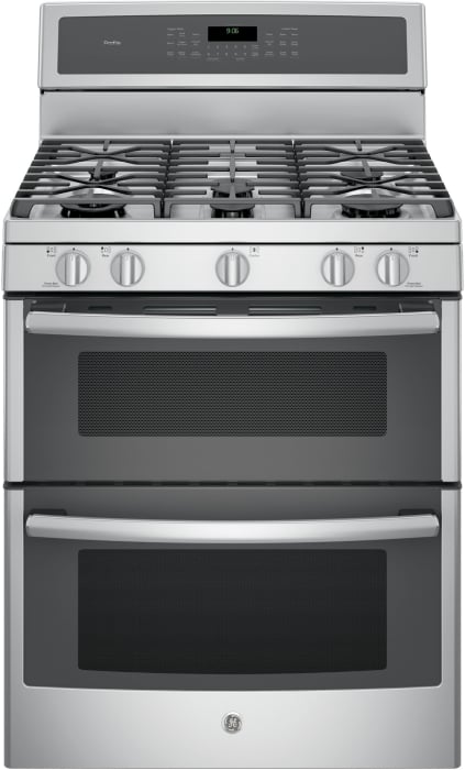 Ge Pgb980zejss 30 Inch Freestanding Double Oven Gas Range With Convection Chef Connect Tri Ring Burner Dual Purpose Center Burner Reversible Grill Griddle Self Clean 5 Sealed Burners 6 8 Cu Ft Oven And Star K Certified
