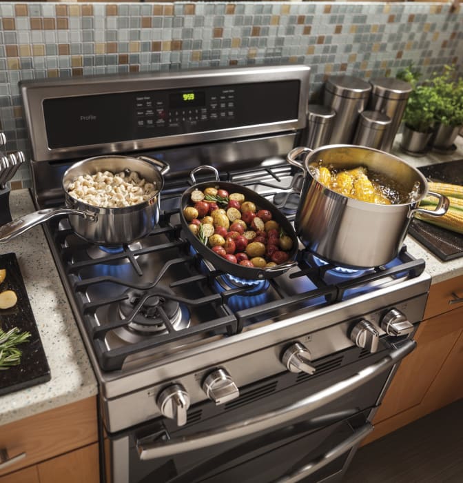 GE PGB980ZEJSS 30 Inch Freestanding Double Oven Gas Range with