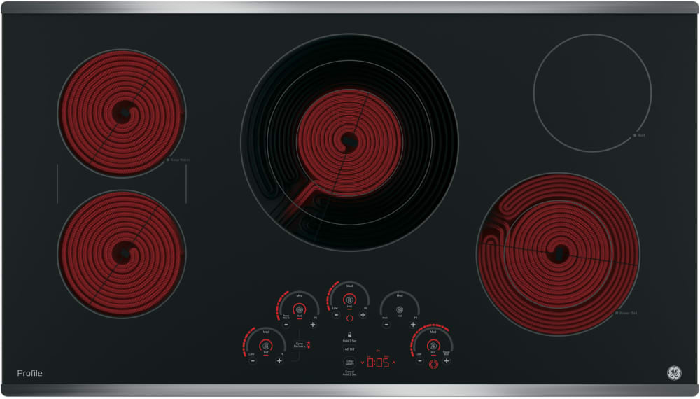GE PP9036SJSS 36 Inch Electric Cooktop with 5 Radiant Elements, Bridge