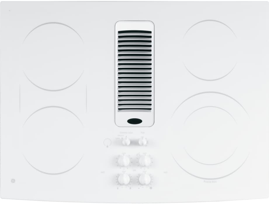 GE PP989TNWW 30 Inch Smoothtop Electric Downdraft Cooktop with 400 CFM, 3Speed Fan, 4 Ribbon