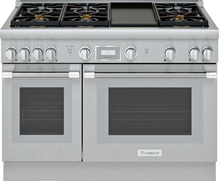 twaalf Confronteren Onbekwaamheid Thermador PRG486WDH 48 Inch Pro-Style Freestanding Gas Smart Range with 6  Star® Burners, Dual Oven, 4.4 cu ft Main Oven Capacity, Continuous Cast  Iron Grates, Self-Clean Mode, Griddle, ExtraLow®, QuickClean Base®,  Convection