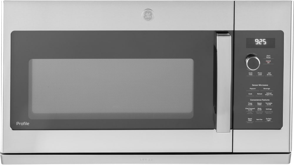 GE PVM9225SRSS 30 Inch Over the Range Microwave with 2.2 cu. ft. Capacity 4 Speed 400 CFM Range Hood Extendable Slide out vent Sensor Cooking Chef Connect Steam Clean Dial and Touch Controls and LED