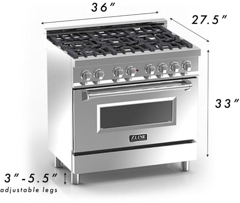 ZLINE RARG36 36 Inch Freestanding Dual Fuel Range with 6 Sealed Italian