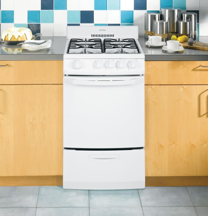 Hotpoint RGA720EKWH 20 Inch Freestanding Gas Range with 4 Open Burners