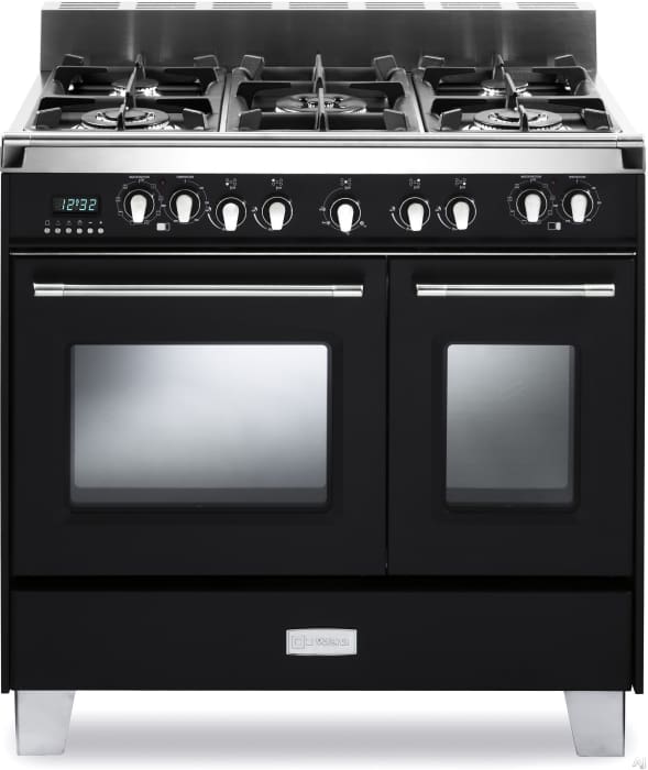 Verona Vclfsge365de 36 Inch Pro Style Dual Fuel Range Closeout With 5 Sealed Burners 2 4 Cu Ft European Convection Main Oven Manual Clean Digital Clock Timer Glide Rack And Storage Drawer Matte Black