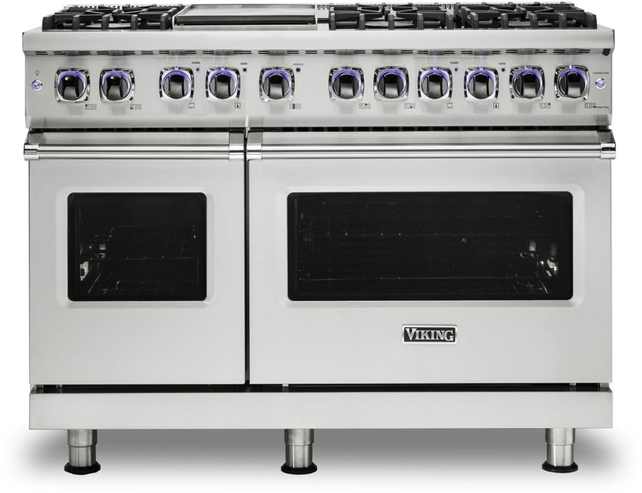 Viking Vdr74826gsslp 48 Inch Freestanding Dual Fuel Range With Gourmet Glo Infrared Broiler Rapid Ready Preheat System Softlit Led Lights Surespark Ignition System Varisimmer Setting And Elevation Burners Stainless Steel