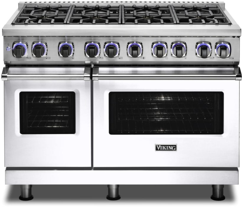 Viking VDR74828BWH 48 Inch Freestanding Professional Dual Fuel Range with 8 Sealed Burners Double Oven 7.3 Cu. Ft. Total Capacity Self Clean CoolLit LED Lights VariSimmer Setting and Elevation Burners...