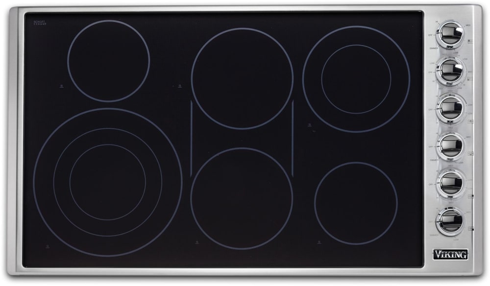 Viking Vecu53616bsb 36 Inch Electric Cooktop With 6 Elements Hot Surface Indicator Up To 10 Cooking Zones Infrared Energy Transfer Quickcook Surface And Blackchrome Knobs