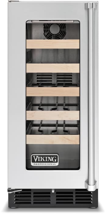 Viking Vwci5150glss 15 Inch Undercounter Wine Storage With 5 Full Extension Shelves 24 Wine Bottle Capacity Forced Air Cooling System Stainless Steel Construction Led Lighting And Sabbath Mode Left Hinge Door Swing