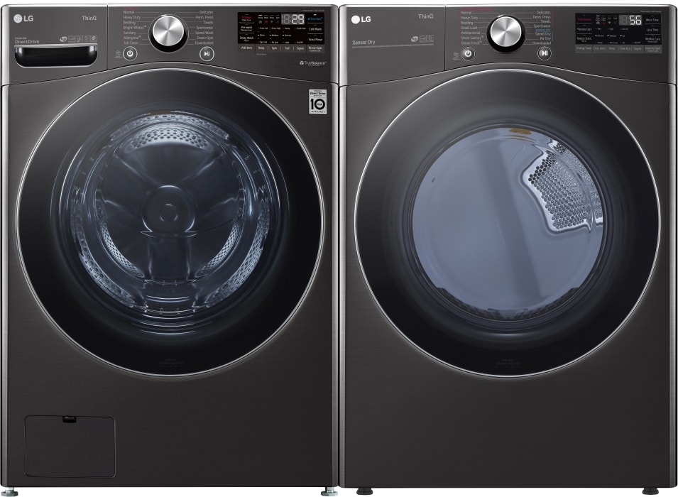 LG LGWADREB42001 Side by Side Washer Dryer Set with Front Load Washer and Electric Dryer in Black Steel
