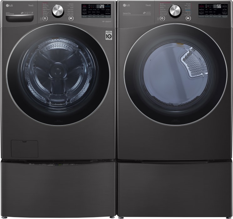 LG LGWADREB42002 Side by Side on SideKick Pedestals Washer Dryer Set with Front Load Washer and Electric Dryer in Black Steel