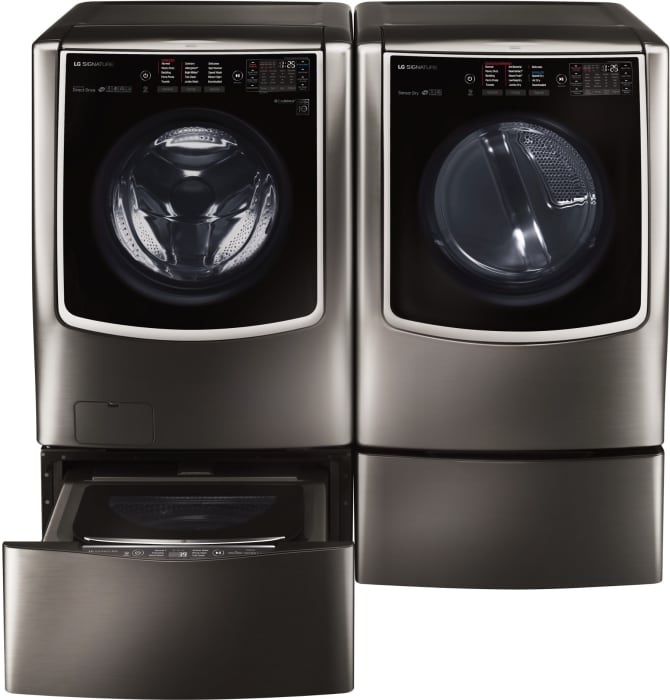 Lg Lgwadrgbs98 Side By Side On Sidekick Pedestals Washer Dryer Set With Front Load Washer And Gas Dryer In Black Stainless Steel