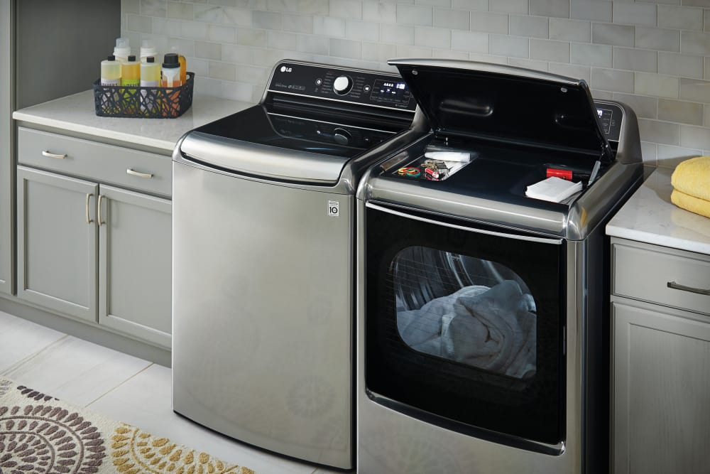 LG LGWADRGV32 SidebySide Washer & Dryer Set with Top Load Washer and Gas Dryer in Graphite Steel
