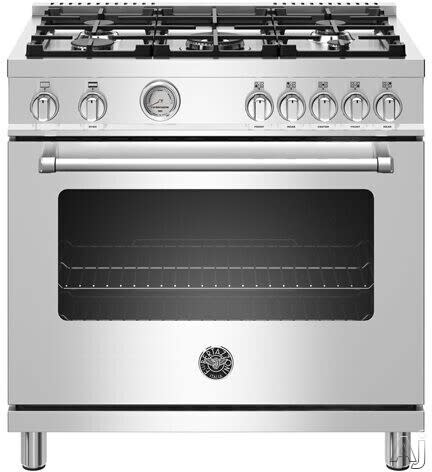 Bertazzoni MAST365GASXELP 36 Inch Freestanding Gas Range with 5 Sealed  Burners, 5.9 cu. ft. Oven Capacity, Continuous Grates, Dual Convection Fan,  Temperature Gauge Monitors, Infrared Gas Broiler, Soft-Motion Door, and CSA  Certified