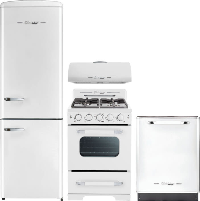 Unique Appliances Classic Retro 3 Piece Kitchen Appliance Package with  Bottom Freezer Refrigerator , 24'' Gas Freestanding Range , and Under  Cabinet