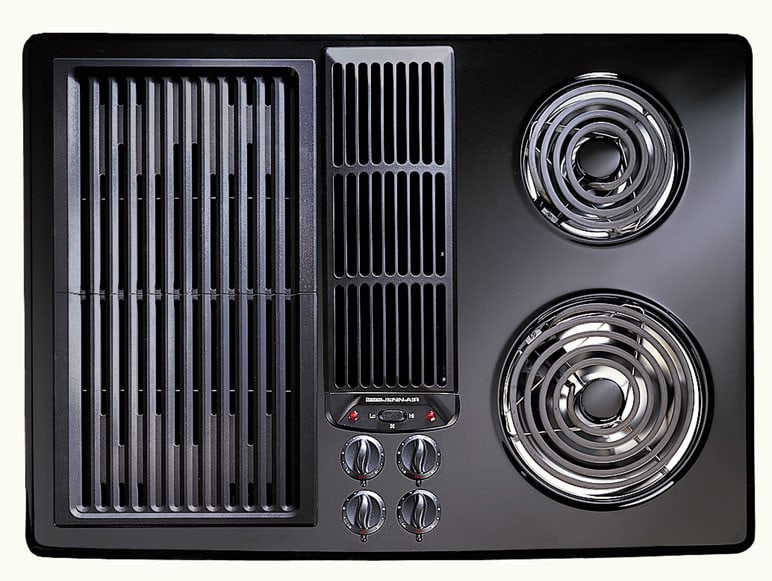 JennAir JED8130ADB 30 Inch Modular Electric Downdraft Cooktop with 2 Fixed Coil Elements Two Speed Ventilation Fan and Grill Assembly Included Black