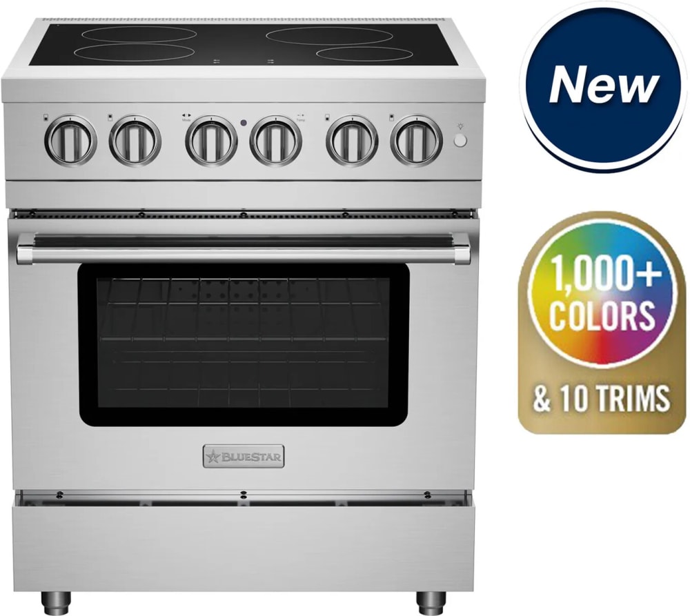BlueStar BSIR30 30 Inch Freestanding Professional Induction Range with 4  Elements, Keep Warm Function, 5 Oven Modes, Automatic Pan Detection,  Child-Safety Lock, 3700 Watt Power Boost, Nine Heat Levels, and Durable  Ceramic