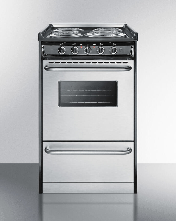 Summit TEM110BRWY 20 Inch Slide in Electric Range with 4 Coil