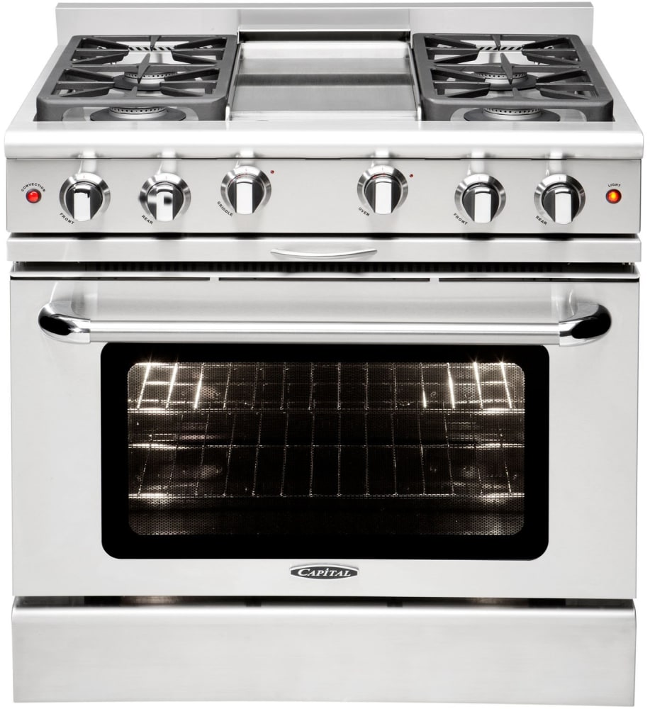 36 Commercial Stainless Steel Gas Range, 36 Griddle with Standard Oven