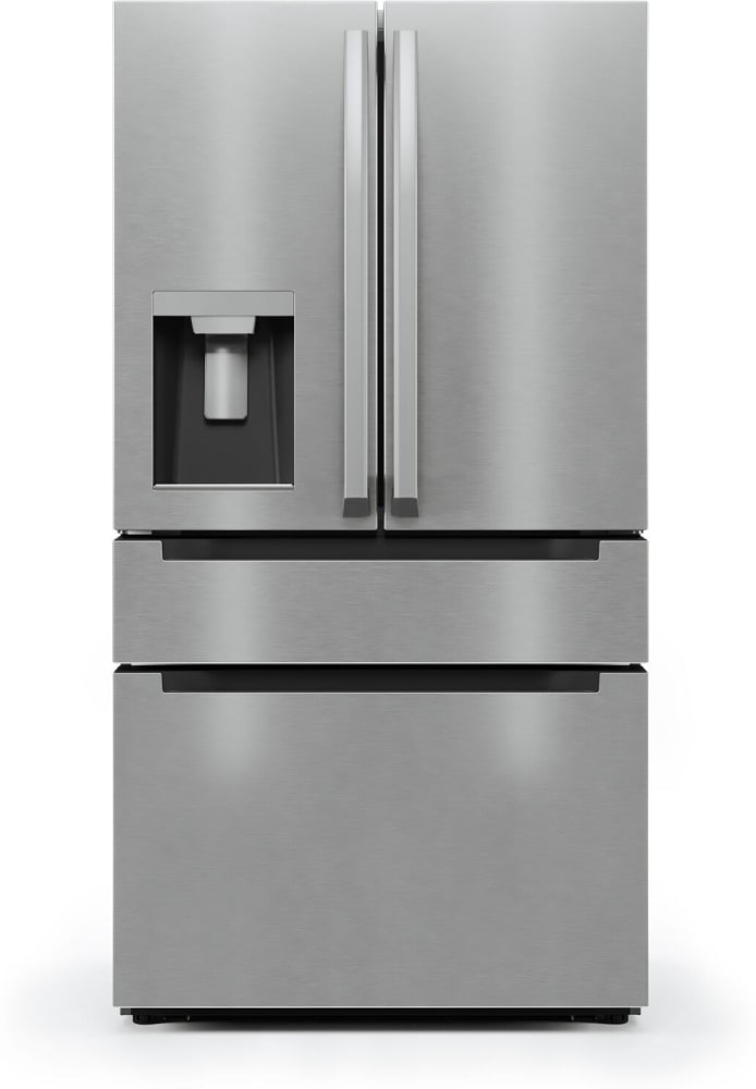 Midea MRQ22D7AST 36 Inch 4-Door French-Door Refrigerator with 21.6 Cu. Ft.  Capacity, PerfectChill™ Drawer, Dual Ice Maker, 3 Cooling Zones, Glide-out  Tray, Retractable Shelf, Humidity Controlled Crispers, Deli Net, and Energy  Star