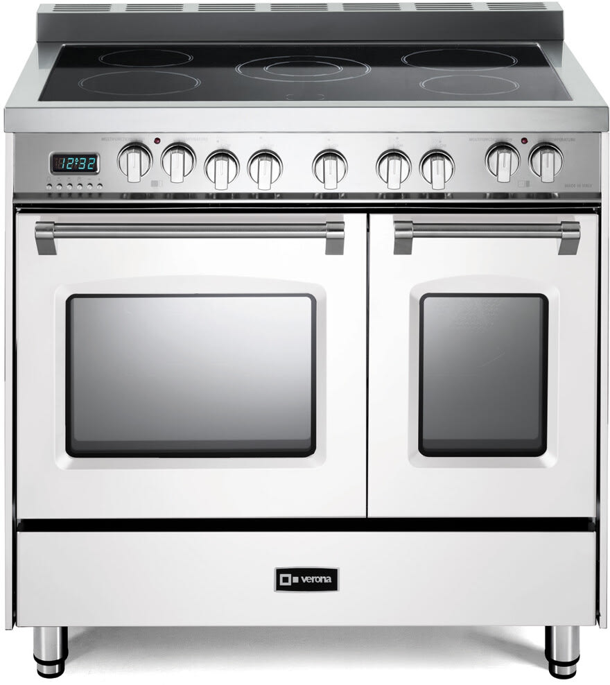 Verona VPFSEE365DW 36 Inch Freestanding Electric Range with 5 Elements, 3.5  Cu. Ft. Total Oven Capacity, Storage Drawer, 2 Multi-Function Convection  Ovens, 2 Heavy-Duty Racks, Stainless Steel Round Oven Handle, and 1