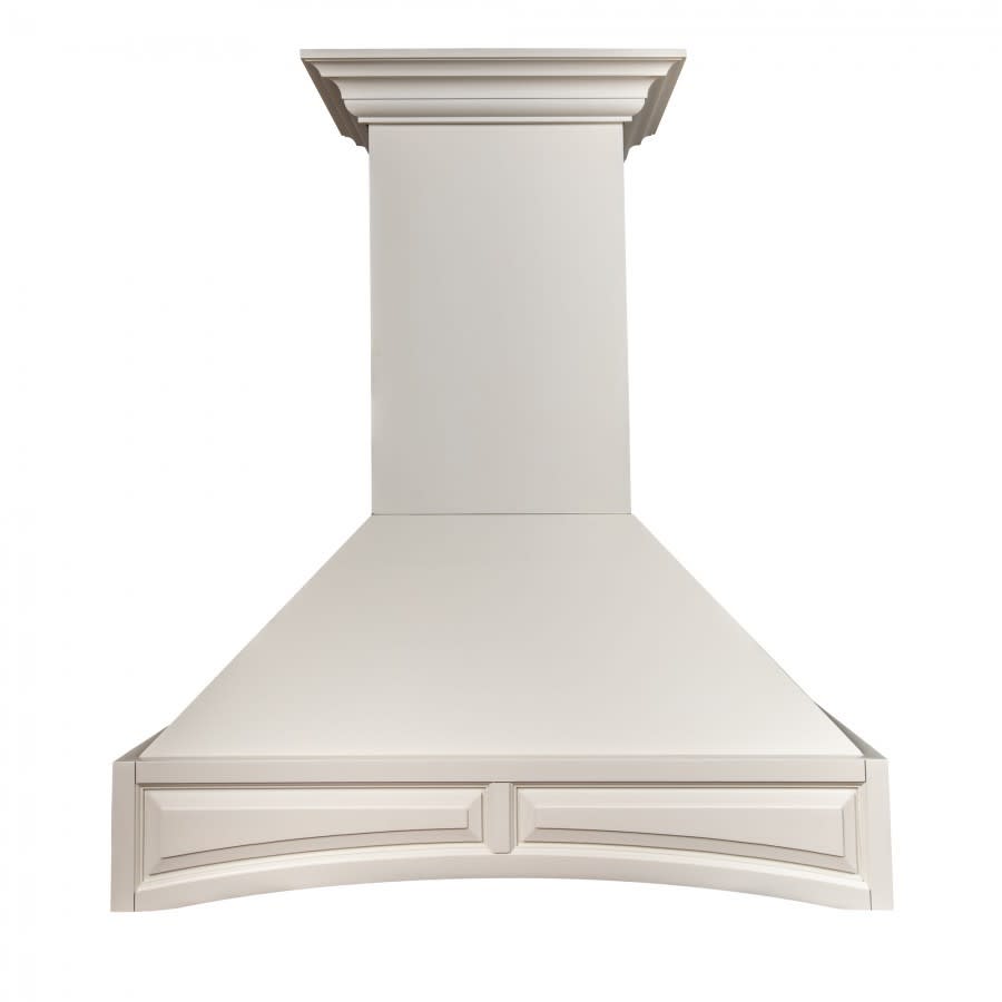 ZLINE 321TTRS30400 30 Inch Designer Series Wooden Wall Mount Range Hood in  White with 4-Speed 400 CFM Motor, 3 Directional LED Lighting,  Dishwasher-Safe Baffle Filters, 41 dBA Noise Level, Chimney with Crown