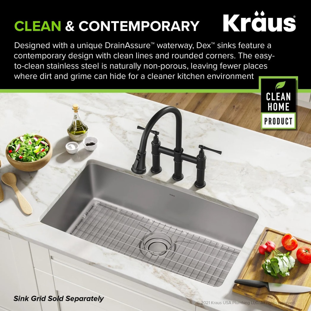 Kraus KD1US33B 33 Inch Undermount Single Bowl Kitchen Sink with DrainAssure WaterWay NoiseDefend Technology and 16 Gauge Stainless Steel