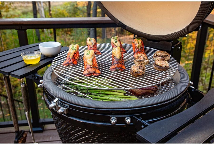 Louisiana Grills 10702 35 Inch Freestanding Ceramic Kamado Charcoal Grill with 906 sq. in. Cooking Area Stainless Steel Cooking Grids Heat Deflector Top Bottom Dampers Folding Side Shelves Ash Tool In...