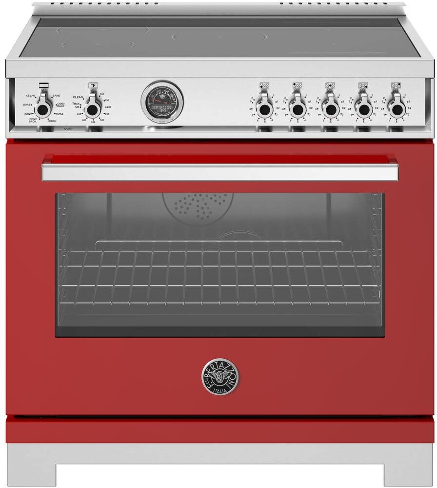 Bertazzoni PRO365ICFEPROT 36 Inch Freestanding Induction Range with 5 Elements 5.7 cu. ft. Oven Capacity Self Cleaning Convection Oven and 1