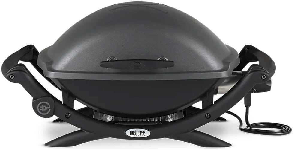 Weber 55020001 Portable Electric Grill with 280 sq. in. Cooking Surface Porcelain Enameled Cast Iron Grates Removable Catch Pan Heat Element Lid Body and Six Foot Cord Q2400 Model