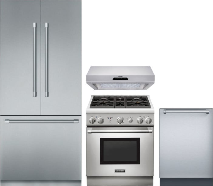Thermador THRERADWRH101 4 Piece Kitchen Appliances Package with French Door Refrigerator Gas Range and Dishwasher in Stainless Steel