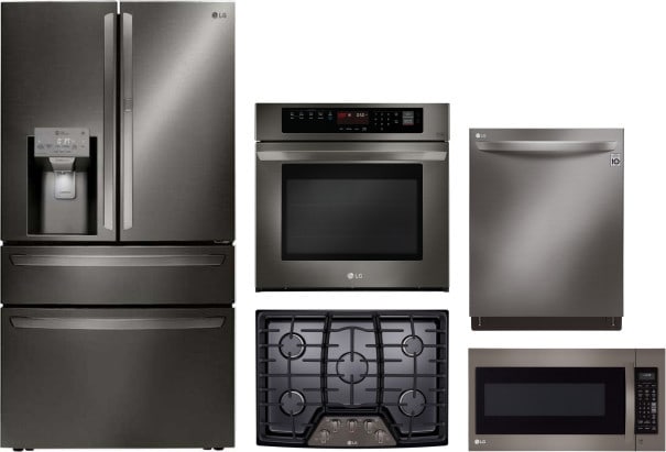 Lg 5 piece kitchen appliances package with french door refrigerator and dishwasher in stainless steel lgrectwodwrh3 top