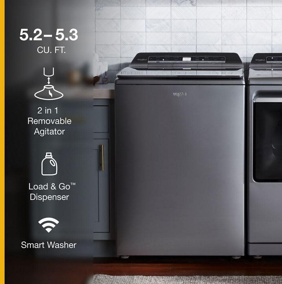 Whirlpool WHWADRELC8127 Side by Side Washer Dryer Set with Top Load Washer and Electric Dryer in Chrome Shadow