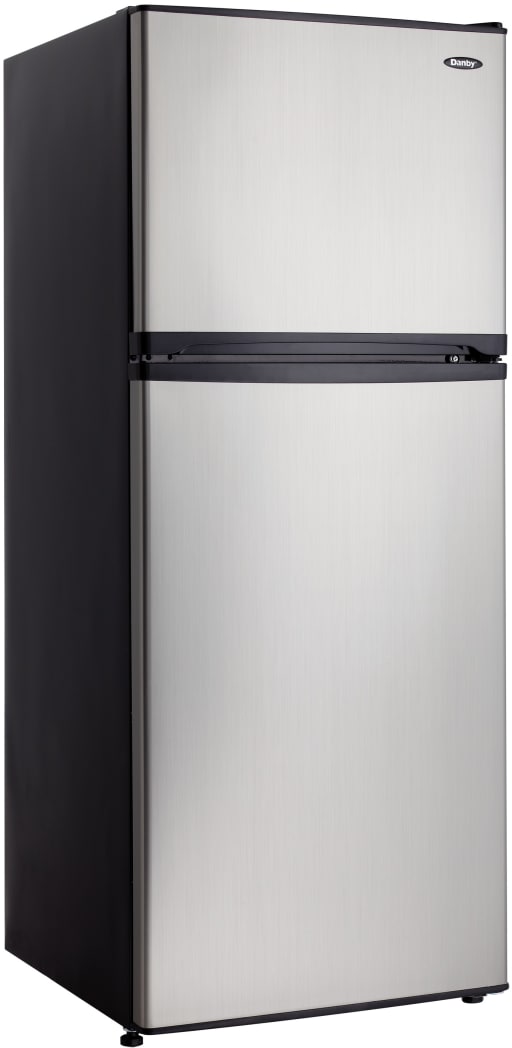 Danby DFF282SLDB 10.0 cu. ft. Freestanding Top Freezer Refrigerator with 2 Adjustable Glass Shelves See Through Vegetable Crisper Frost Free Mechanical Thermostat and Interior Light Stainless Steel