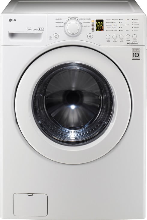 LG WM2140CW 27 Inch Front Load Washer with 3.5 cu. ft. Large Capacity 7 Washing Cycles TrueBalance Anti Vibration System Direct Drive Motor and LED Display Electronic Control Panel