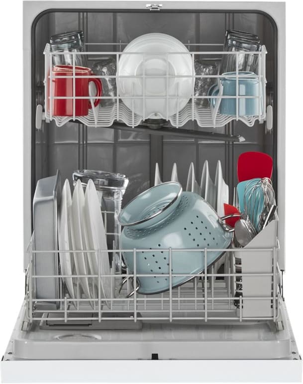 Amana ADB1400AMW 24 Inch Full Console Dishwasher with 12 Place Settings 3 Wash Cycles Nylon Coated Racks Plastic Tub Quick Wash and Triple Filter Wash White