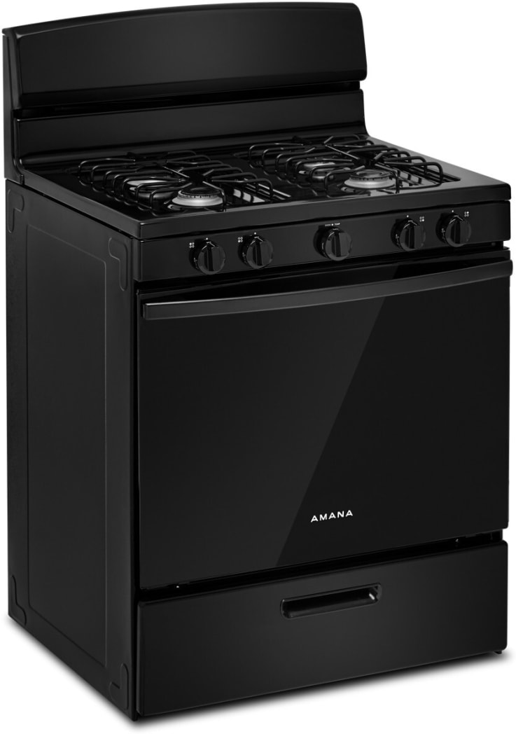 Amana AGR4203MNB 30 Inch Freestanding Gas Range with 4 Sealed Burners, 5.0  cu. ft. Oven Capacity, Temp Assure™ Cooking System, Easy-Clean Glass Door,  and EasyAccess™ Broiler Door: Black