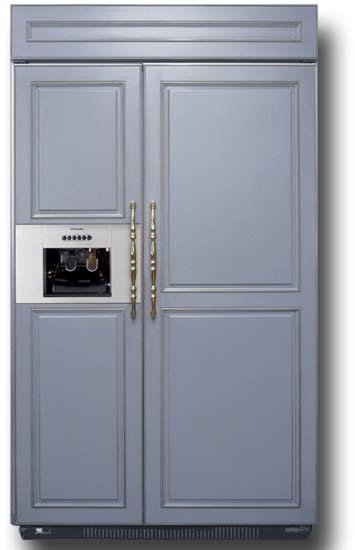 Thermador KBUDT4870A 48 Inch Built in Side by Side Refrigerator with External Ice Water Dispenser Adjustable Frameless Glass Shelves Electronic Controls Requires Custom Panel