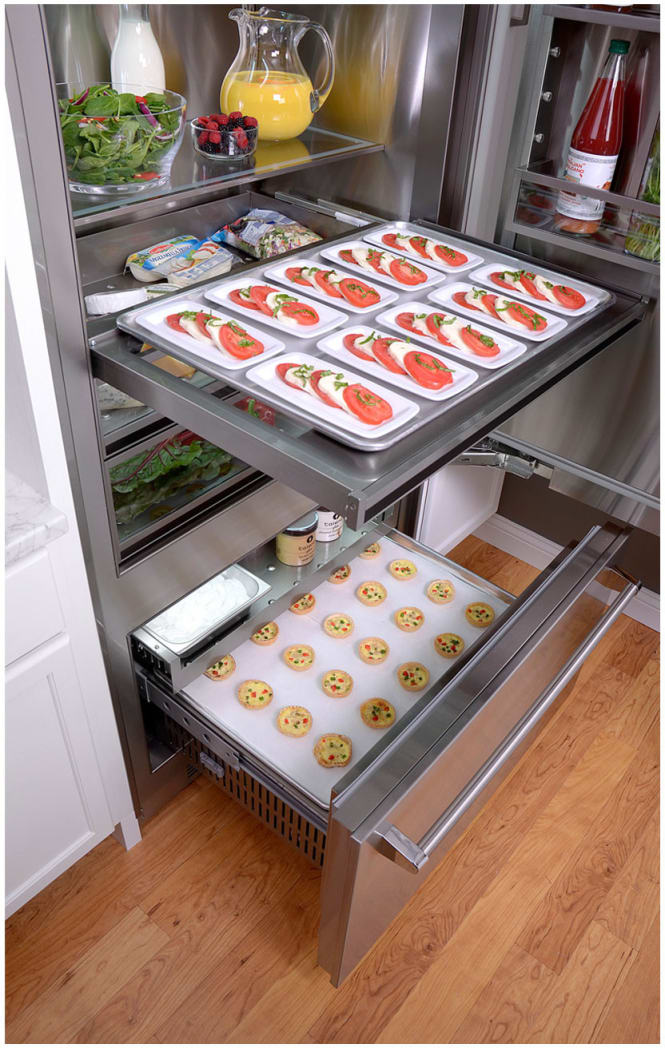 BlueStar BBB36R2PLT 36 Inch Built In Bottom Mount Refrigerator with 22.4 cu. ft. Total Capacity Adjustable Glass Shelves LED Lighting OLED Touch