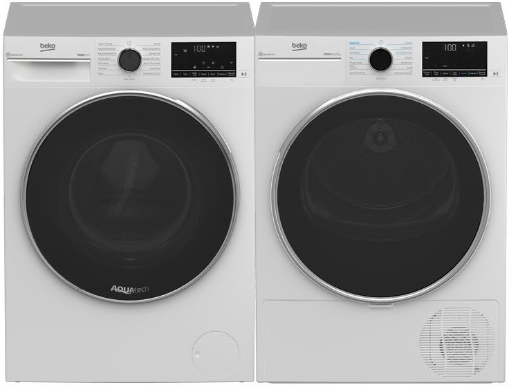 Beko BEWADREC09 Side-by-Side Washer & Dryer Set with Front Load Washer and  Electric Dryer in White