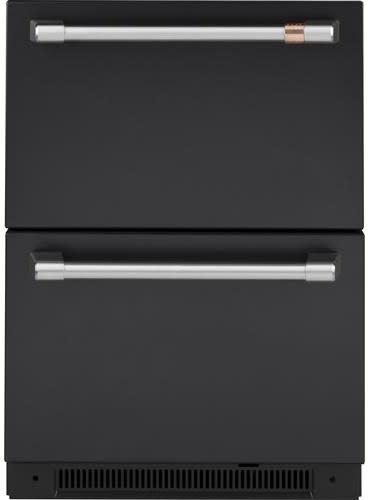 Cafe CDE06RP3ND1 24 Inch Built In Dual Drawers Refrigerator with 5.7 Cu. Ft. Capacity Stainless Steel Interior Soft Close Adjustable Divider LED Lighting Door Alarm and Sabbath Mode Matte Black with B...