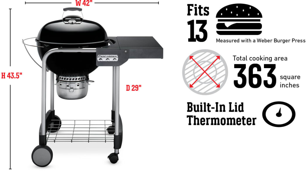Weber 15301001 Performer Freestanding Charcoal Grill with 363 sq