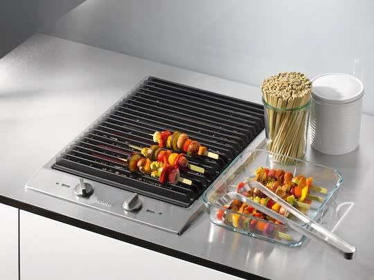 Miele CS1322BG208V 15 Inch Electric Barbeque Grill with 2 Elements Stainless Steel Surface Cast Iron Grilling Rack Metal Rotary Dial Control