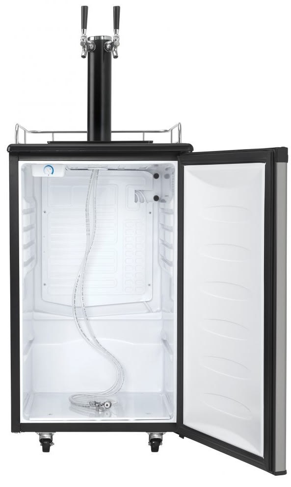 Danby DKC054A1BSL2DB 21 Inch Freestanding Kegerator with Dual Taps Drip Tray Swivel Castors Chrome Guard Rail Automatic Defrost Mechanical Temperature Control and 5.4 cu. ft. Capacity