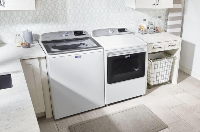 Maytag MVW6230HW 28 Inch Top Load Smart Washer with 4.7 Cu. Ft. Capacity Extra Power Button Advanced Vibration Control Power Agitator Deep Fill WiFi Enabled 11 Wash Cycles Auto Sensing Quick Wash and