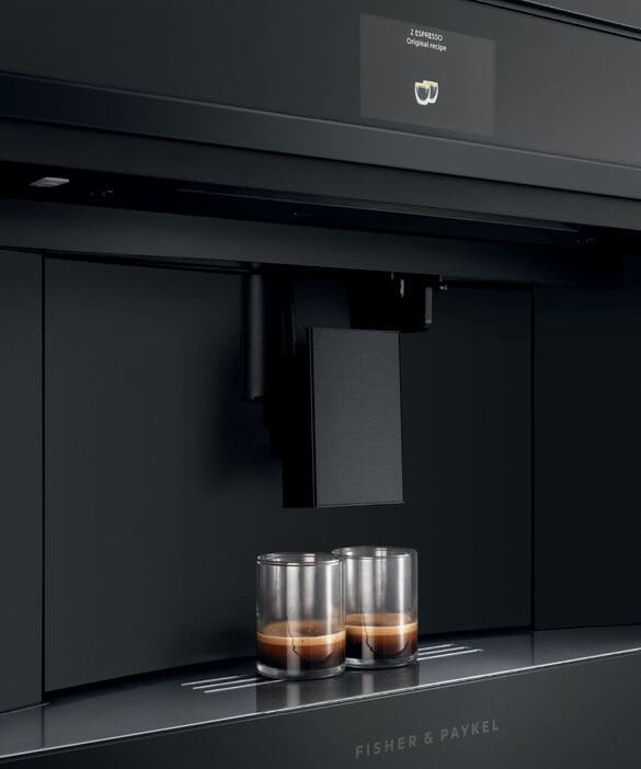 Fisher Paykel EB24DSXBB1 24 Inch Built In Non Plumbed Coffee Maker with 13 Coffee Options Integrated Cup Warmer Self Clean Conical Burr Grinder Programmable Settings and Self Learning Menu Preferences