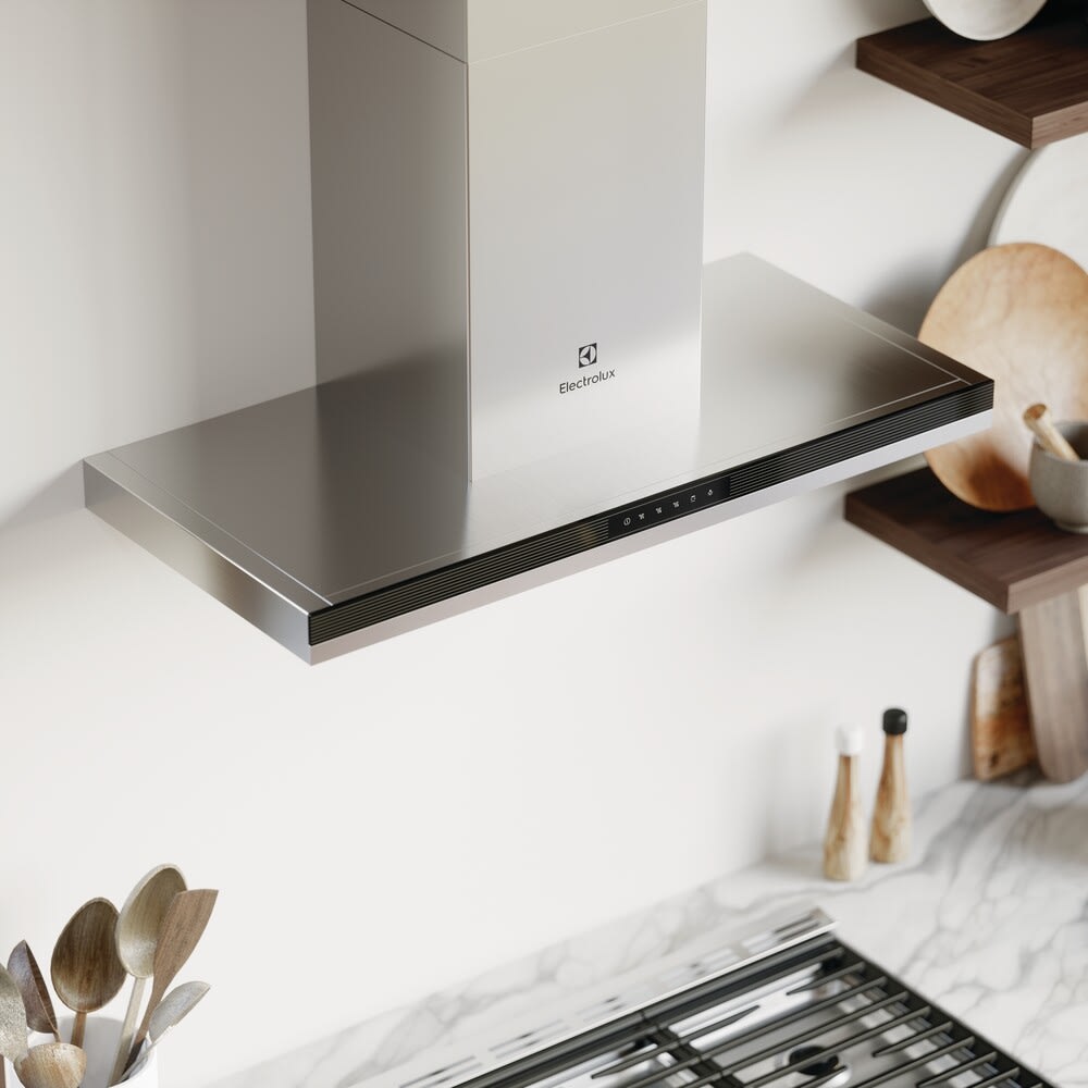 Electrolux ECVW3662AS 36 Inch Chimney Style Wall Mount Range Hood with 3 Speed 412 CFM Blower Glass Touch Controls LED Lighting Removable Grease Filters RoHS Compliant cUL Listed and UL Listed