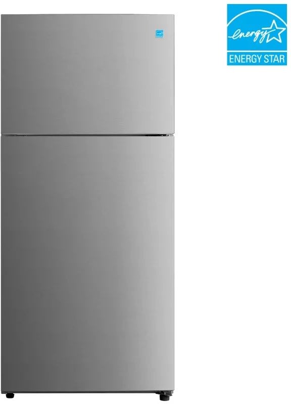 Element ERT18CSCS 30 Inch Freestanding Top Freezer Refrigerator with 18.0 cu. ft. Capacity 2 Glass Shelves Gallon Door Bin No Frost System Ice Maker Ready and Energy Star Certified Stainless Steel